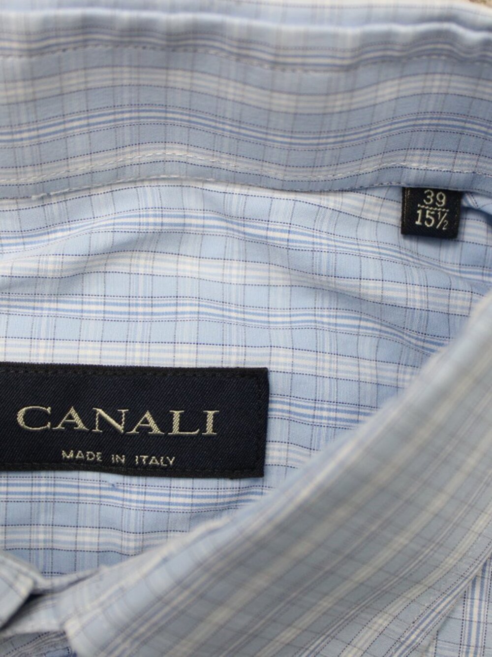 Canali Dress Shirt Mens 15 1/2, 39 Blue Check 100% Cotton Long Sleeve Button Up - Picture 6 of 12